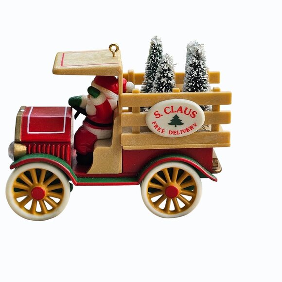 Hallmark 1984 Santa Claus Free Delivery Christmas Ornament Truck With Trees Vint - Picture 8 of 13
